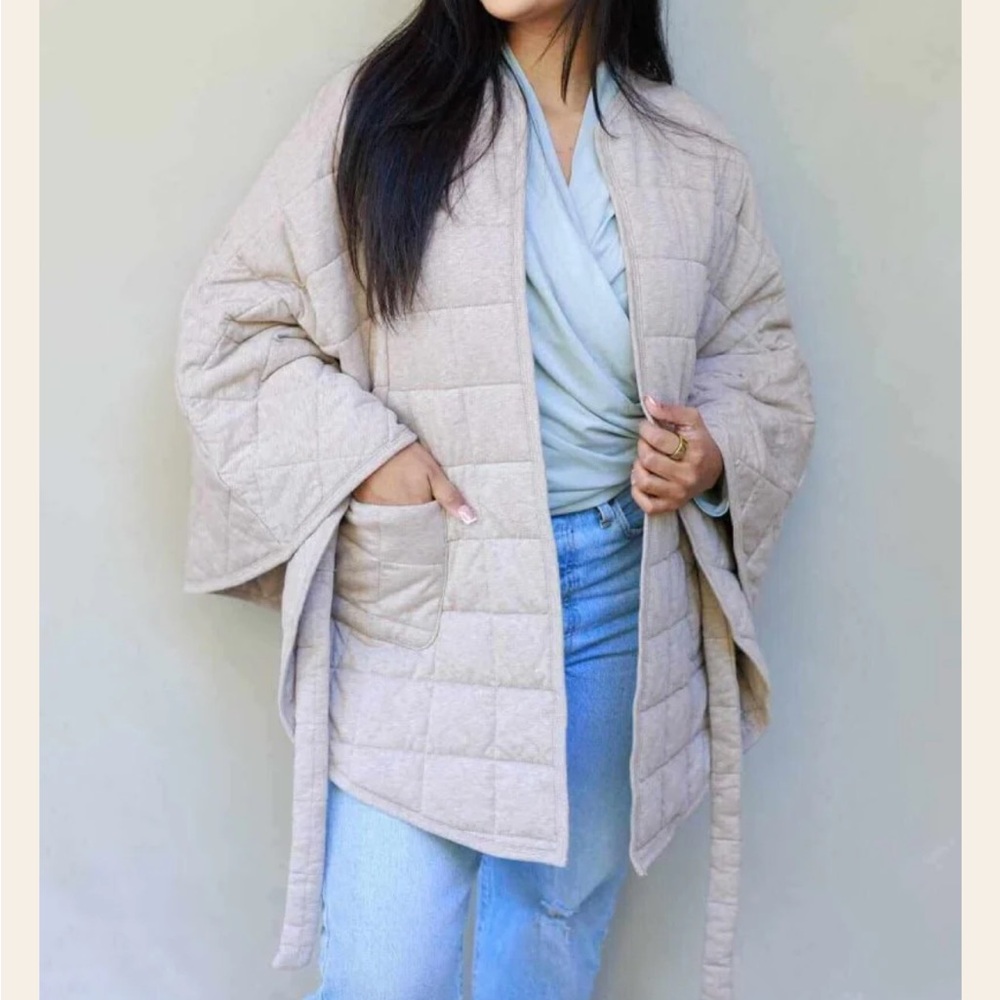 Quilted Beige Kimono Jacket - Women